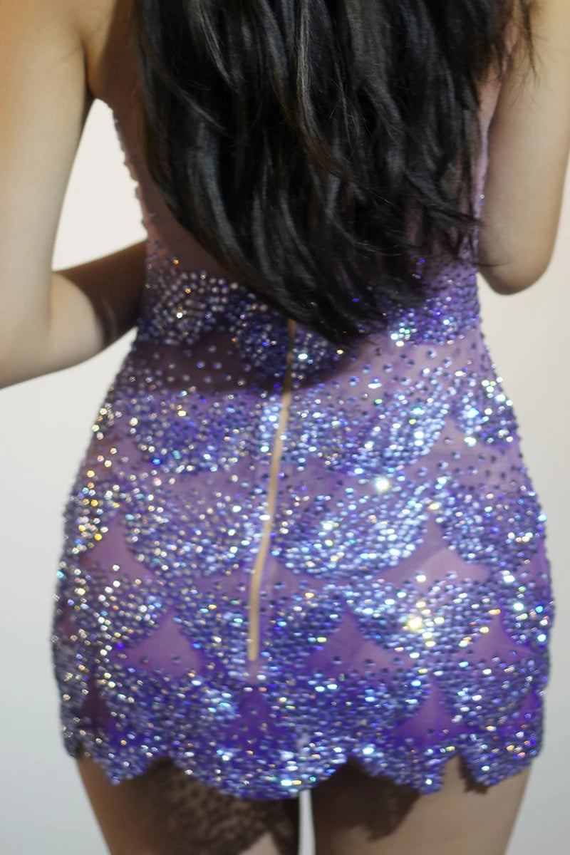 Novance Y4311 New Product Ideas 2024 Cute Short Club Dresses With Crystals  Sleeveless Purple Sexy Birthday Dress for Woman