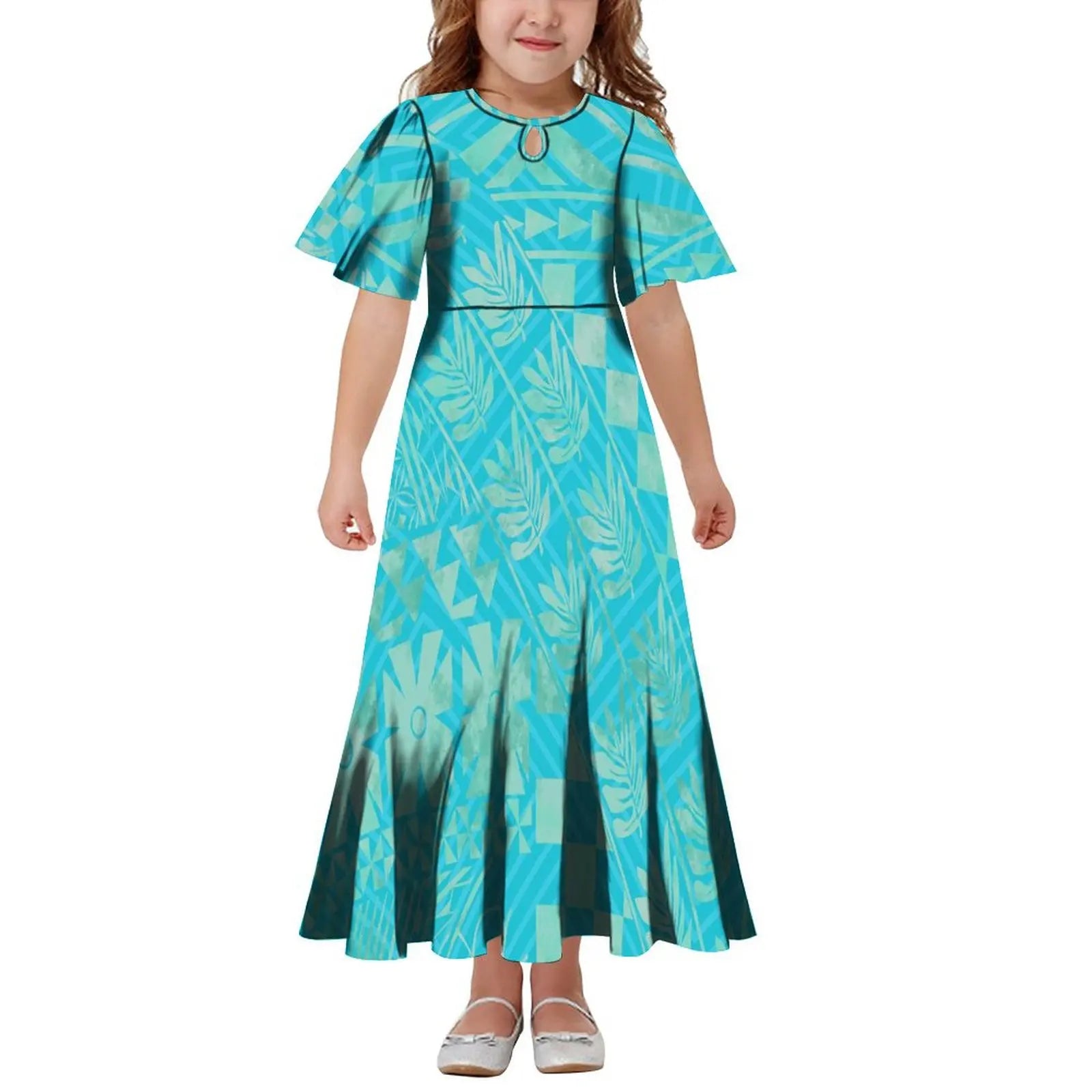 New Hawaiian Style Drop Collar Design Baby Girls Long Dress Children Size in Dresses Fit Flare Toddle Girls Dresses for Kids