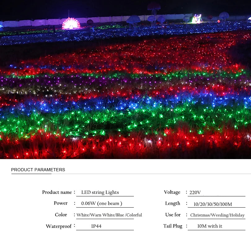 Outdoor LED String Lights Garland 2M 10M Waterproof Fairy Light Festoon Lamp Wedding Party Holiday Gardening Decoration Light
