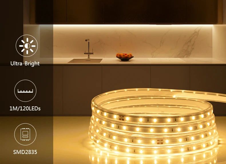 1-100M LED Tape AC220V LED 60-276LEDS With EU SMD 2835 5050 High Safety Brightness Flexible Strip Outdoor Waterproof Strip Light