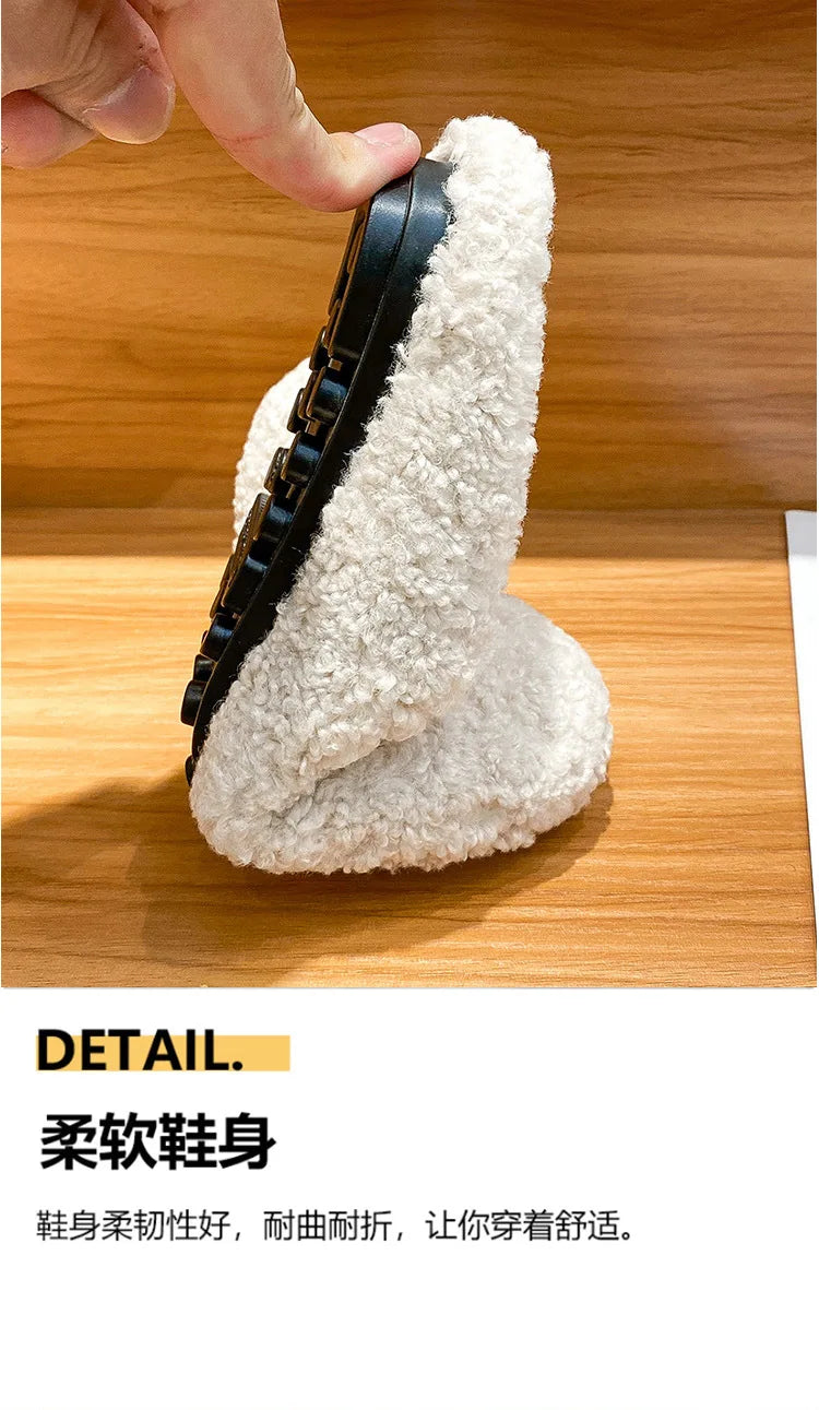 Winter Warm Plush Mules Women One Band Fur Slippers Cozy Cotton Shoes Woman Flats Cover Toe Fleeces Slides Femme Wool Pantuflas