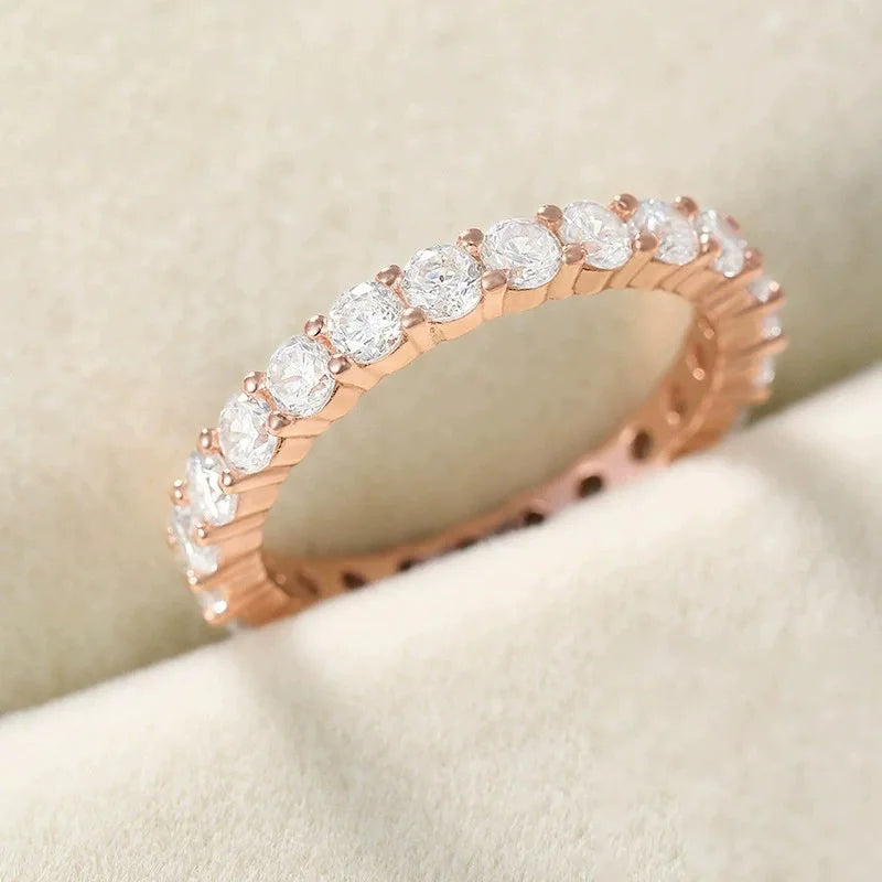 Fashion Simple Jewelry S925 Sterling Silver 18k Rose Gold Plated Round Brilliant Cut Zircon Finger Eternity Rings