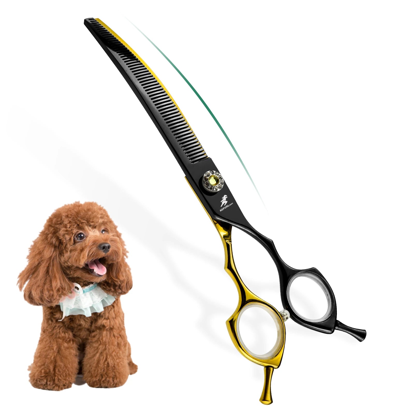 7.5inch Black&Gold Japan 440c Curved Fishbone/Dense Scissors  Paint  Shaped Scissors Pet Grooming Veterinary  Scissors PT-173