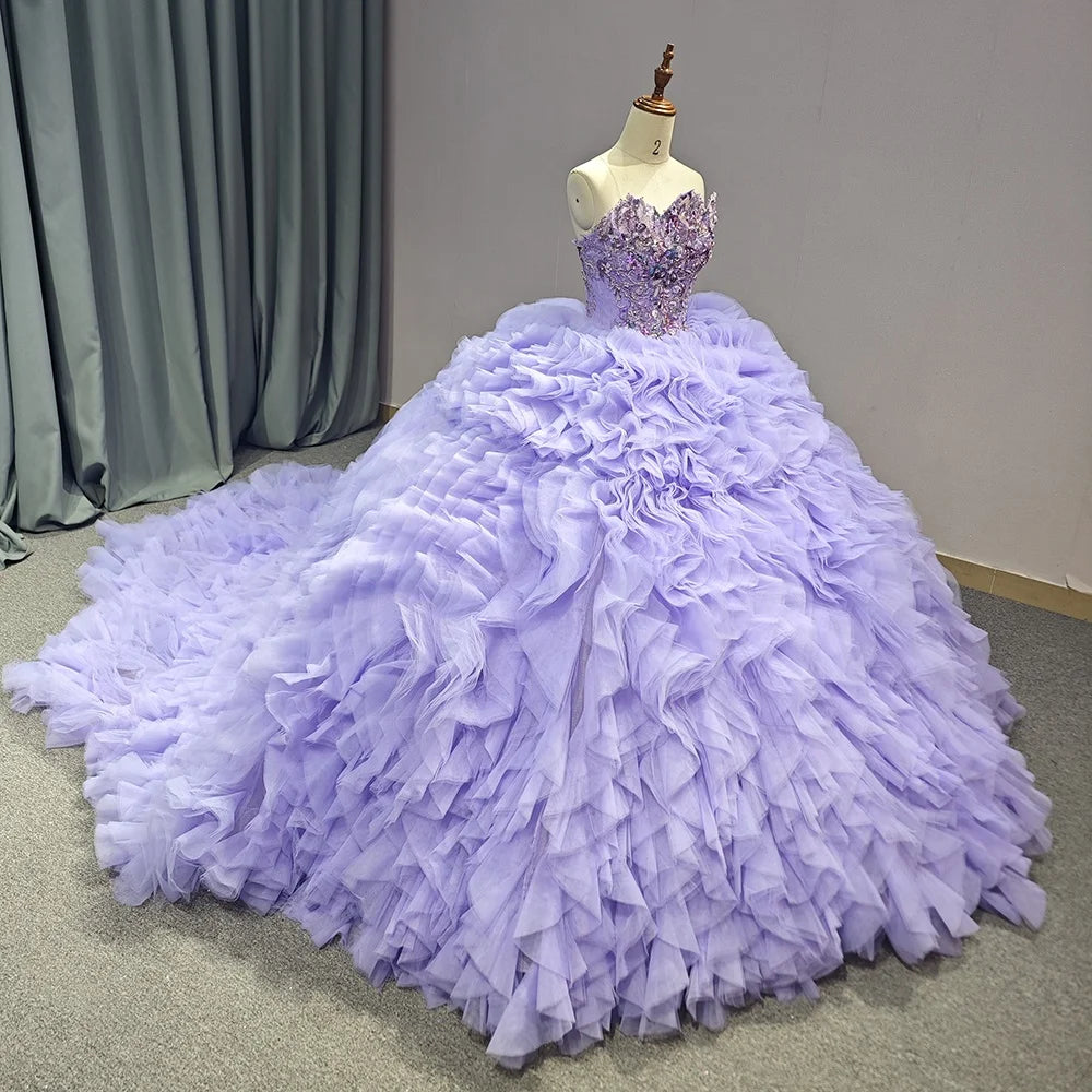 Jancember 6686 Elegant Purple Ruched Sequins Beaded Puffy Quinceanera Gowns Dresses