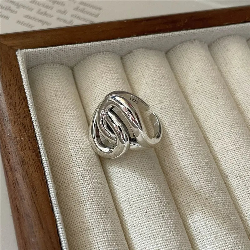 Vintage Handmade 925 Sterling Silver Geometric Big Twist Rings for Women Fine Jewelry