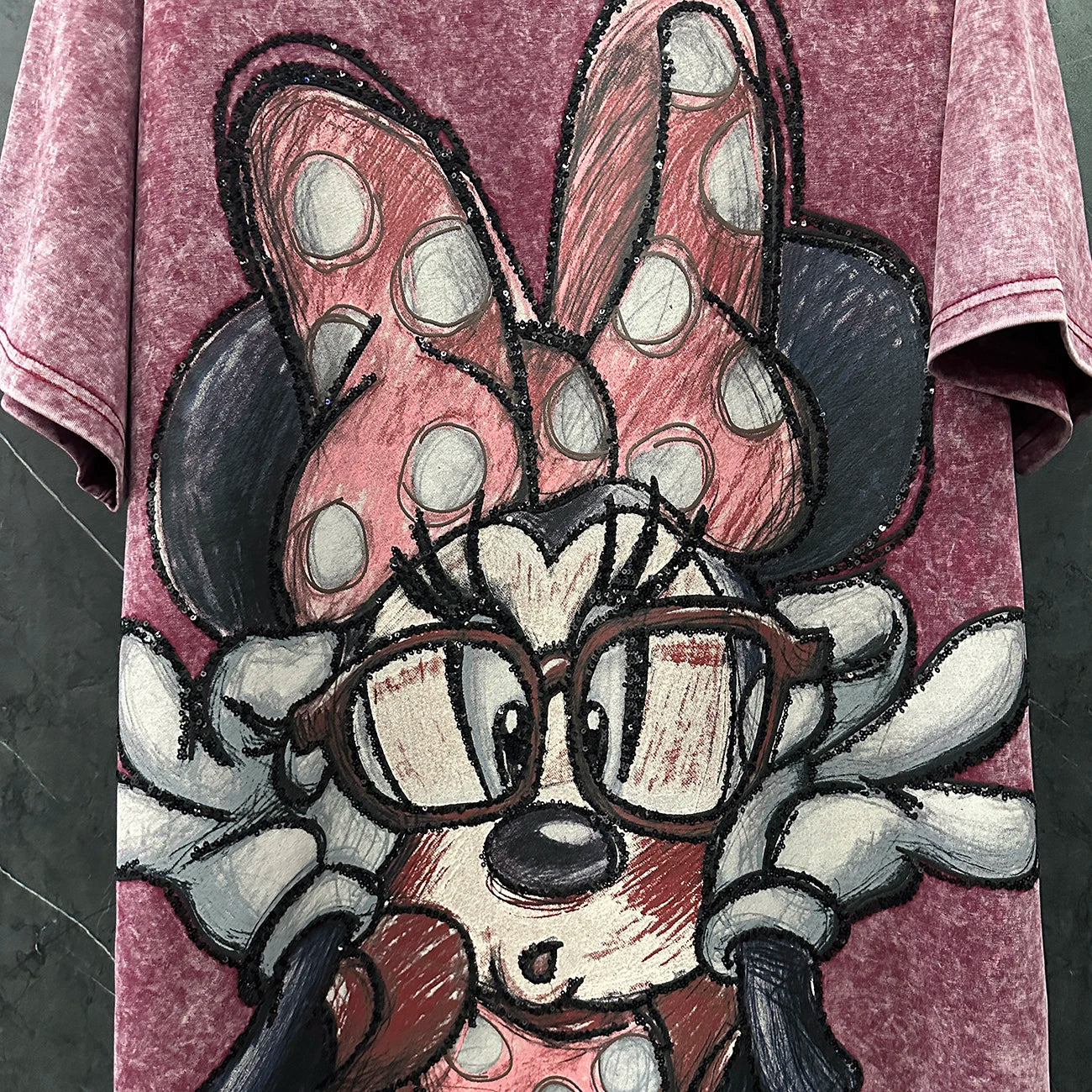 2025 Summer Vintage Minnie Cartoon T-Shirt for Women Heavy Industry Short Neck Loose Medium Long Half Sleeve Anti-Wrinkle ODM