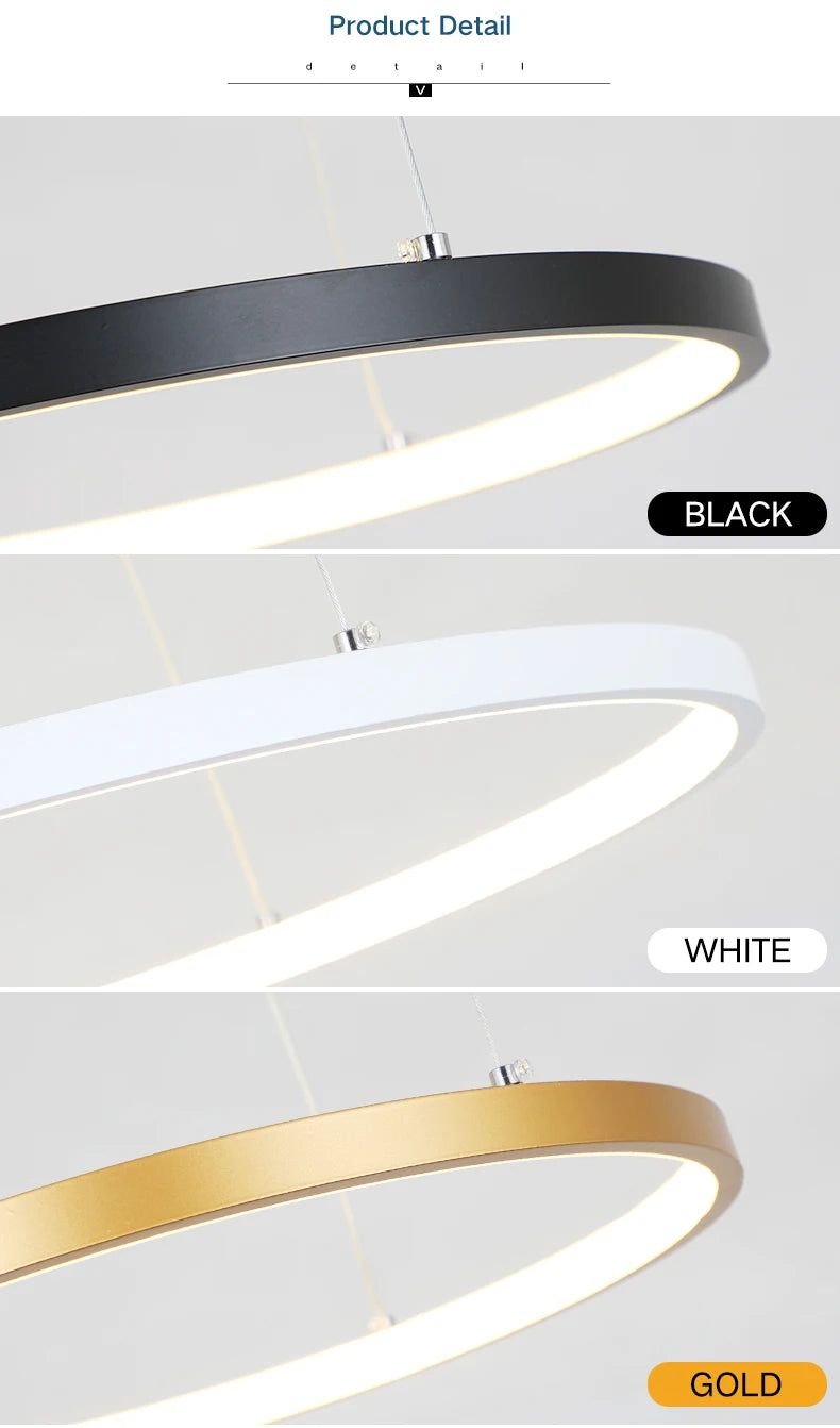 New Modern LED Chandelier for Living Room Bedroom Dining Room Aluminum Ring Indoor Pendant Chandelier Lamp Lighting