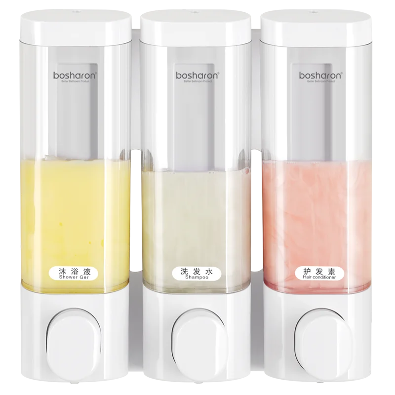 Hotel Toilet 300ml*3 Chamber Bottle Triple Wall Mount Shampoo Soap and Shower Dispenser Manual Press Liquid Soap Box With Lock