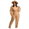 2025 Fall Winter Plus Size Women Clothing Long Sleeve Crop Top Two Piece Pants Set Drawstring Tassel Fringe Pants 2 Piece Set