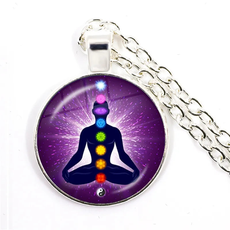 New Arrival 7 Chakra Reiki Healing Necklace Buddha Yoga Meditation Pendant Spiritual Hope Jewelry Chain Statement Necklace Gift