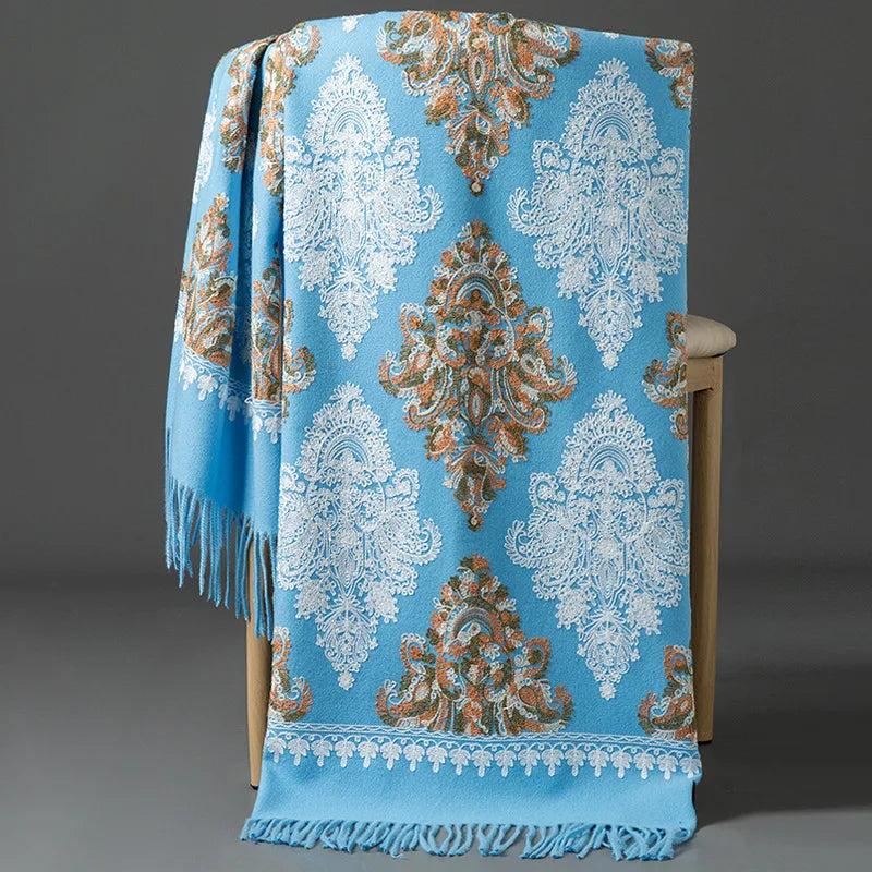 Women's Thick Warm Cashmere Winter Poncho Scarf Long Shawl Delicate Embroidery Wholesale Traditional Scarves Shawls Supplier