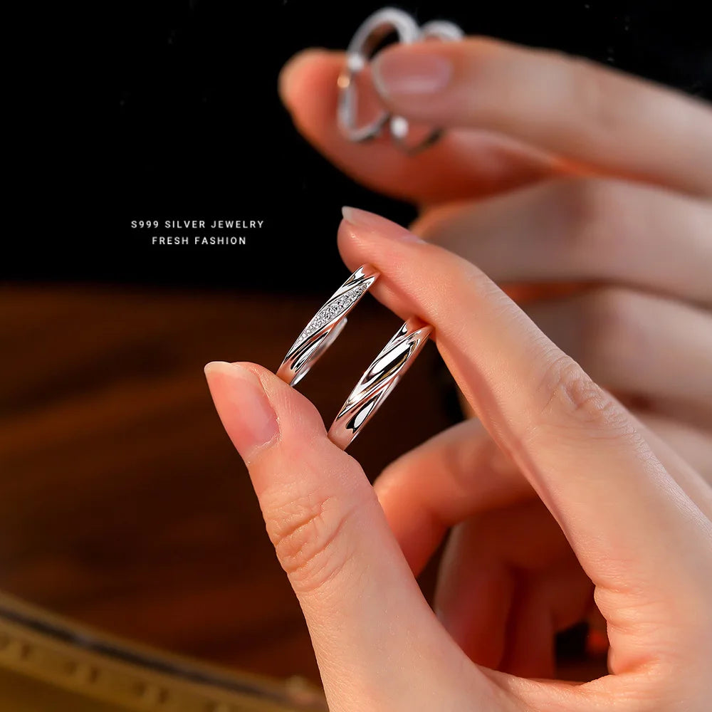 New NO MOQ Jewelry Fashion Couple Ring Jewelry 925 Sterling Silver Twisted Zircon Engagement Weeding Rings Lover Diamond Rings