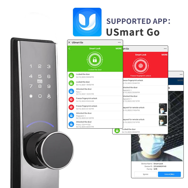 Fingerprint Digital Password  Wood Lock Mobile Phone APP Function  Wifi Storage Smart Door Lock