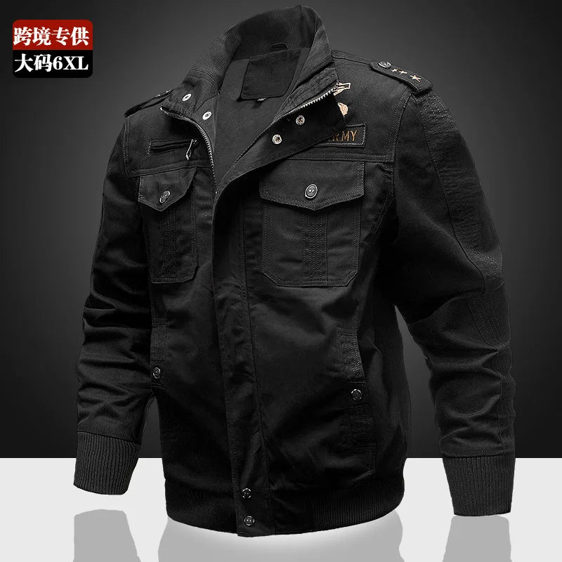 ANSZKTN Men Spring Fall Plus Large Size  Men's Stand Collar Cotton Jacket Casual Jacket Multiple Pockets Cargo Jacket