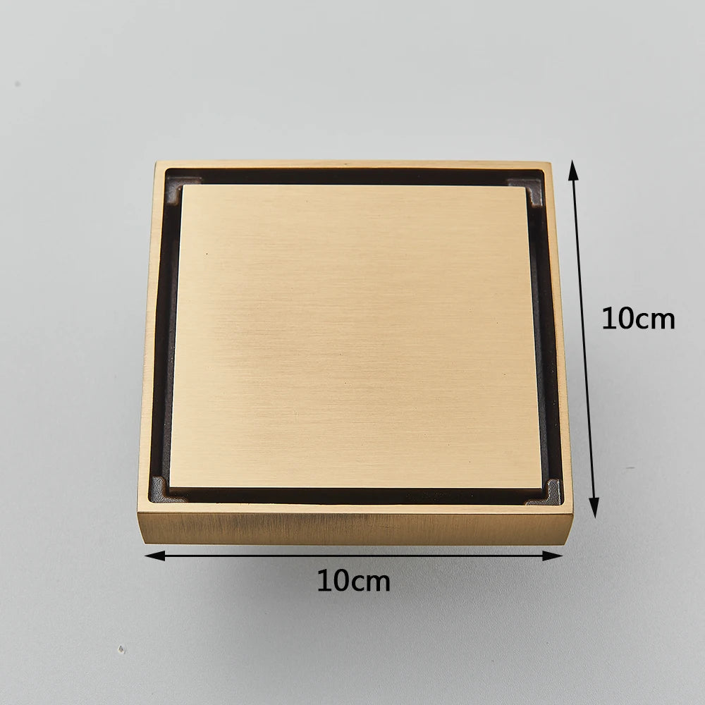 Rozin Brushed Gold Floor Drains 10*10cm Invisible Bathroom Floor Drain Matte Black Square Shower Deodorant Waste Drain Strainer