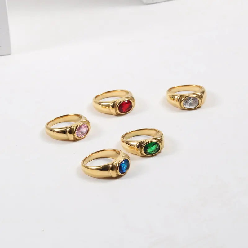PVD 18K Gold Plated Red & Blue & Green Zircon Stainless Steel Rings for Women Gold Rings Jewelry Wholesale