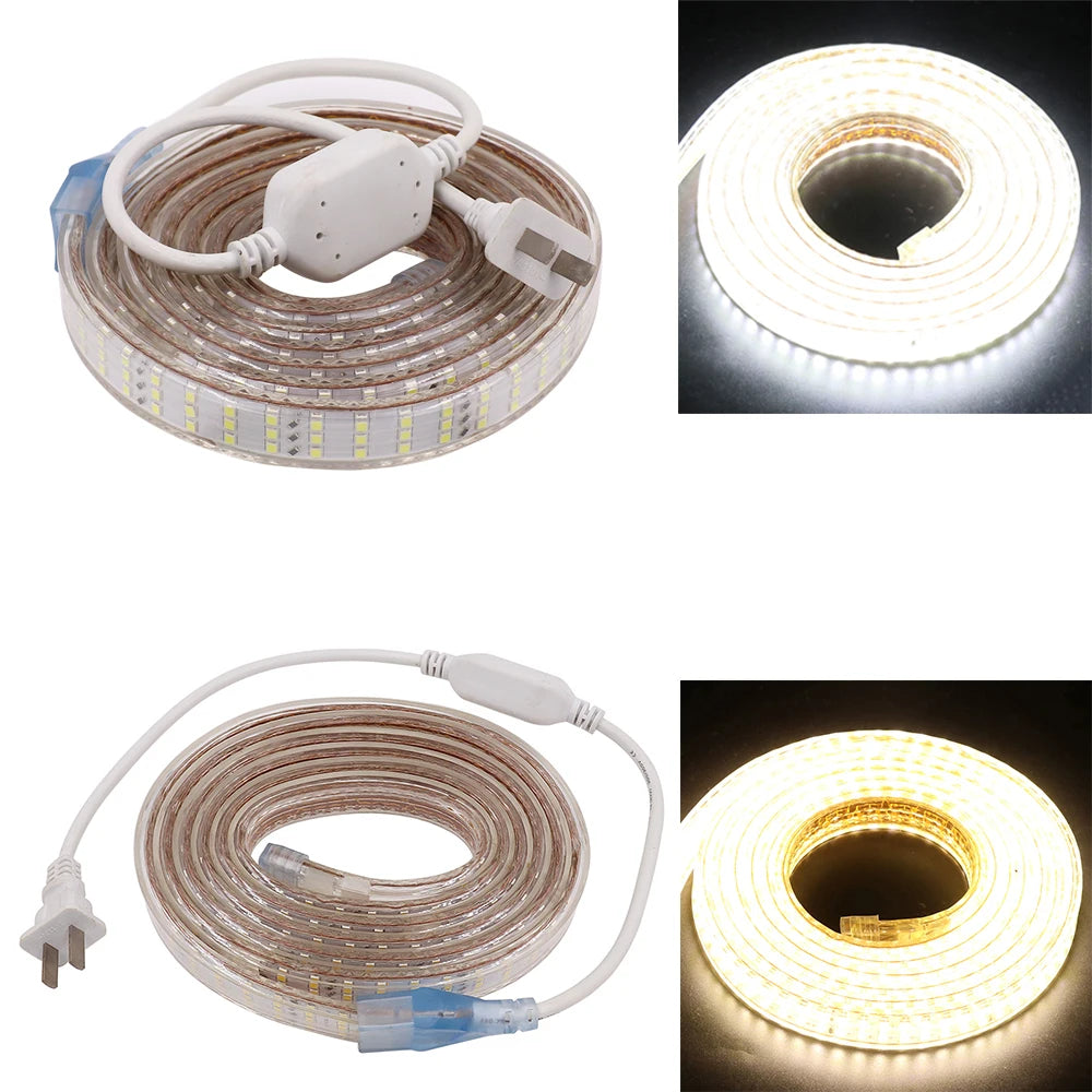 220V 110V LED Strip Waterproof Outdoor High Brightness Three Row 264 276Leds/m SMD 2835 Flexible Ribbon Led Light Lamp