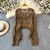 Women's Grey Embellished Beaded Ripped Sweater | Autumn/Winter 2025 Fashion | Irregular Knit French Cinched Waist Top
