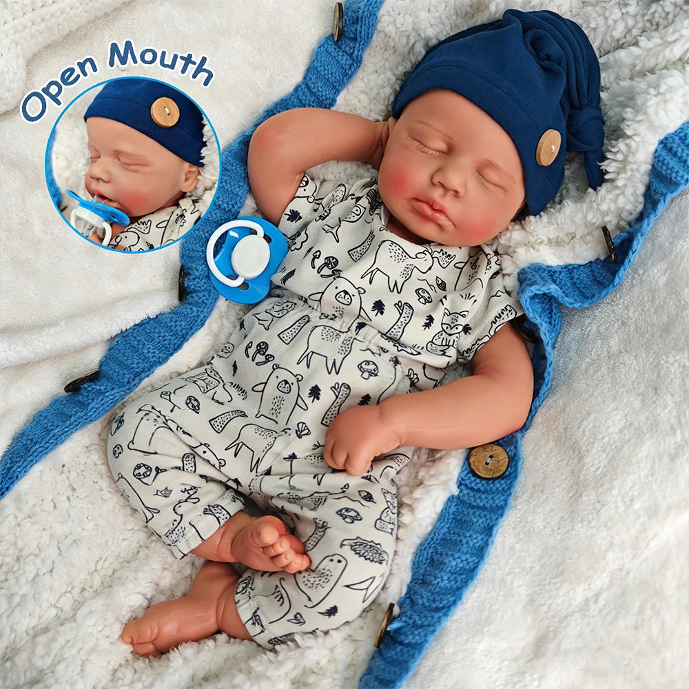 Lifelike Real Touch Silicone Reborn Dolls 20" Open Mouth LouLou Soft Full Body Newborn Realistic Details Gift for Baby Shower