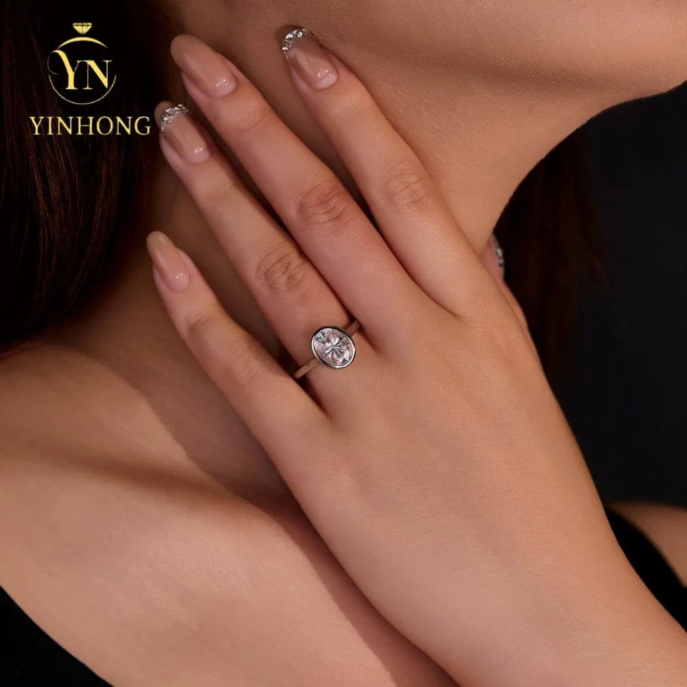 Silver 925 18k Gold Plated Jewelry Full Moissanite Women Rings 925 Silver Women Oval Moissanite Rings