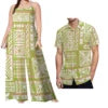Custom on Demand Set of Couples Hawaiian Tropical Floral Big Size Shirt and Casual Women Halter Rompers Polynesian Couple Suit