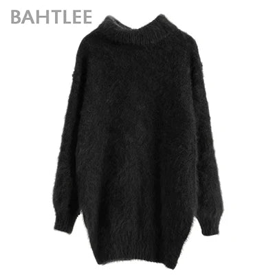 BAHTLEE-Women's Angora Jumper, Turtleneck Pullovers, Knitting Sweater, Long Sleeve, Keep Warm, White, Winter