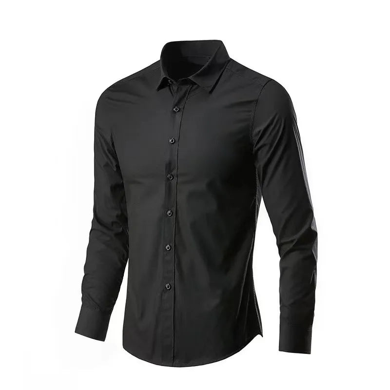 Men 2024 Spring Summer Suit Solid Color Lapel White Shirts Long Sleeve Button Down Business Formal Professional Slim Black Shirt