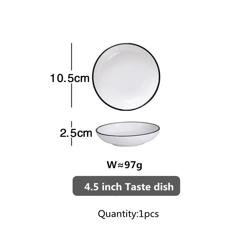 Black Rim White Ceramic Dinner Tray, Kitchen Plate, Tableware, Food Dishes, Soup Bowl,  Kitchen Cook Tool, 1 Piece Sale