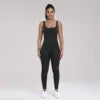 Women's High-Waist Yoga Jumpsuits Ribbed Workout Bodysuits with Sleeveless Sports Bra Knitted Fitness Rompers