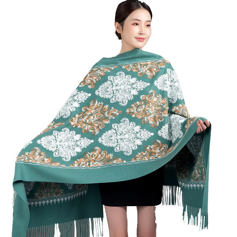 Women's Thick Warm Cashmere Winter Poncho Scarf Long Shawl Delicate Embroidery Wholesale Traditional Scarves Shawls Supplier