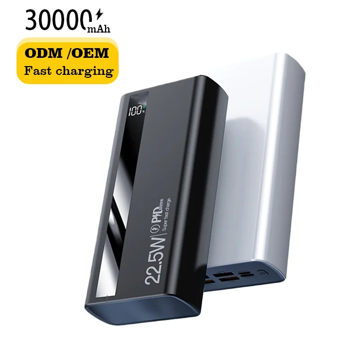High Capacity 30000mah Powerbanks With Digital Display Four USB Type C Output 22.5W Portable Power Bank 30000mAh Power Station