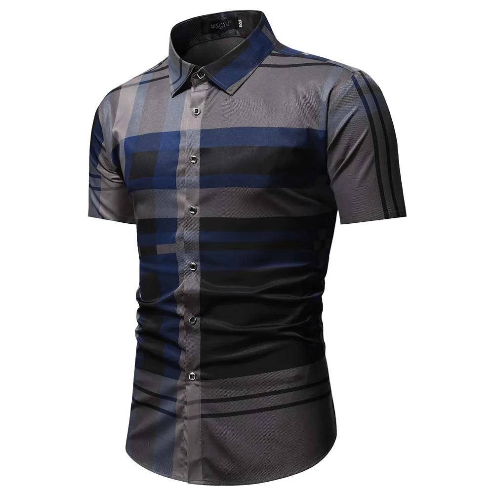 Summer Business Social Chemise Homme Casual Party Short Sleeve Striped Shirt Men Dress Luxury Button Up Fashion Mens Clothes