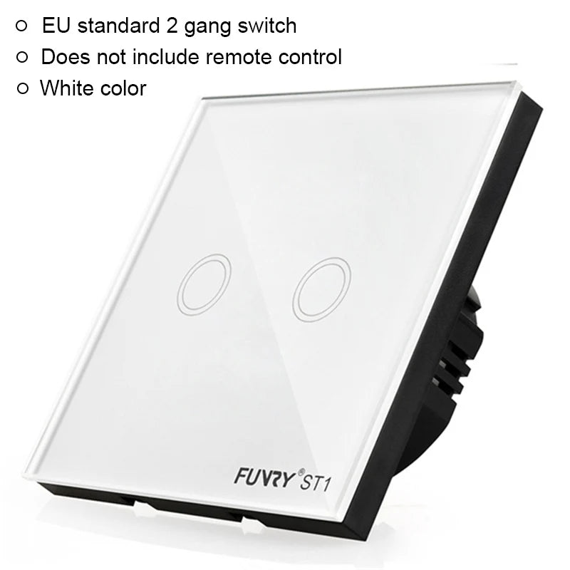 EU Standard 2Gang 170-240V 433MHz Wall Switch Touch Switch Smart Remote Control Luxury Crystal Glass Surface Waterproof 86*86mm