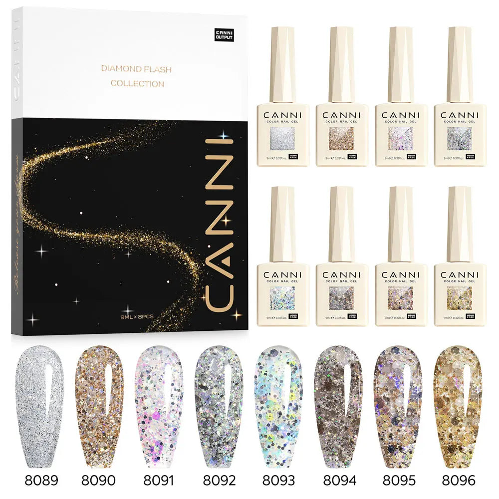 CANNI 9ml Glitter Series Hema Free Uv Gel Nail Polish Enamel Gel Set 8pcs/lot Uv Gel Kit with Glitz Flash Series Set