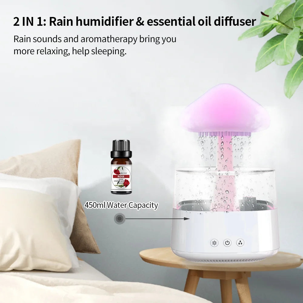 Household USB Table Mushroom Rain Cloud Diffuser Cool Mist Water Spray Nebulizer LED Night Light Lamp air Humidifiier for Home
