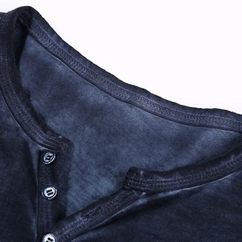 Men Tee Shirt V-neck Long Sleeve Tee&Tops Stylish Buttons T-shirt 2026 Autumn Casual Henley shirt Solid Male Clothing 5XL