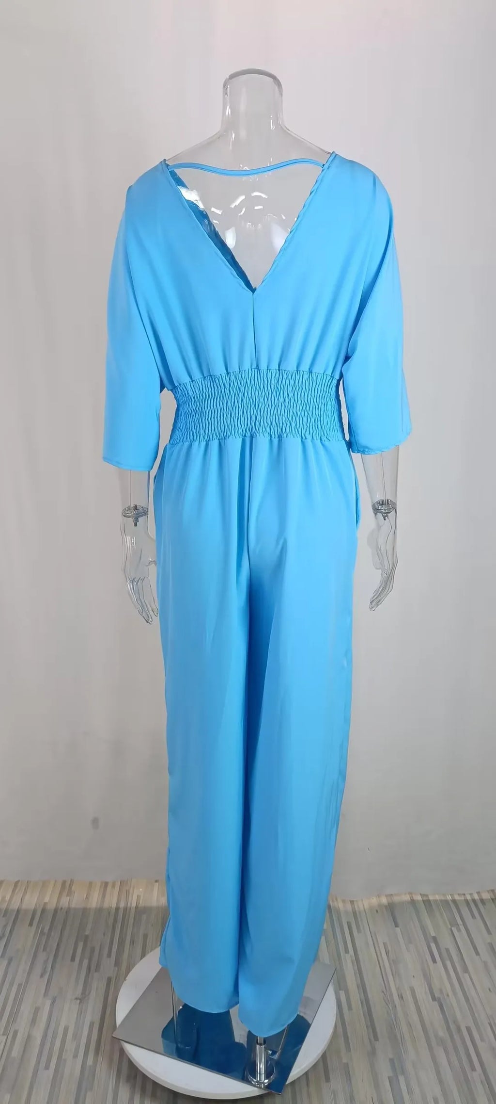 S-3XL Elegant Winter Women's Clothing Fashionable Solid Color Short Sleeved Casual V-neck European and American Style Jumpsuit