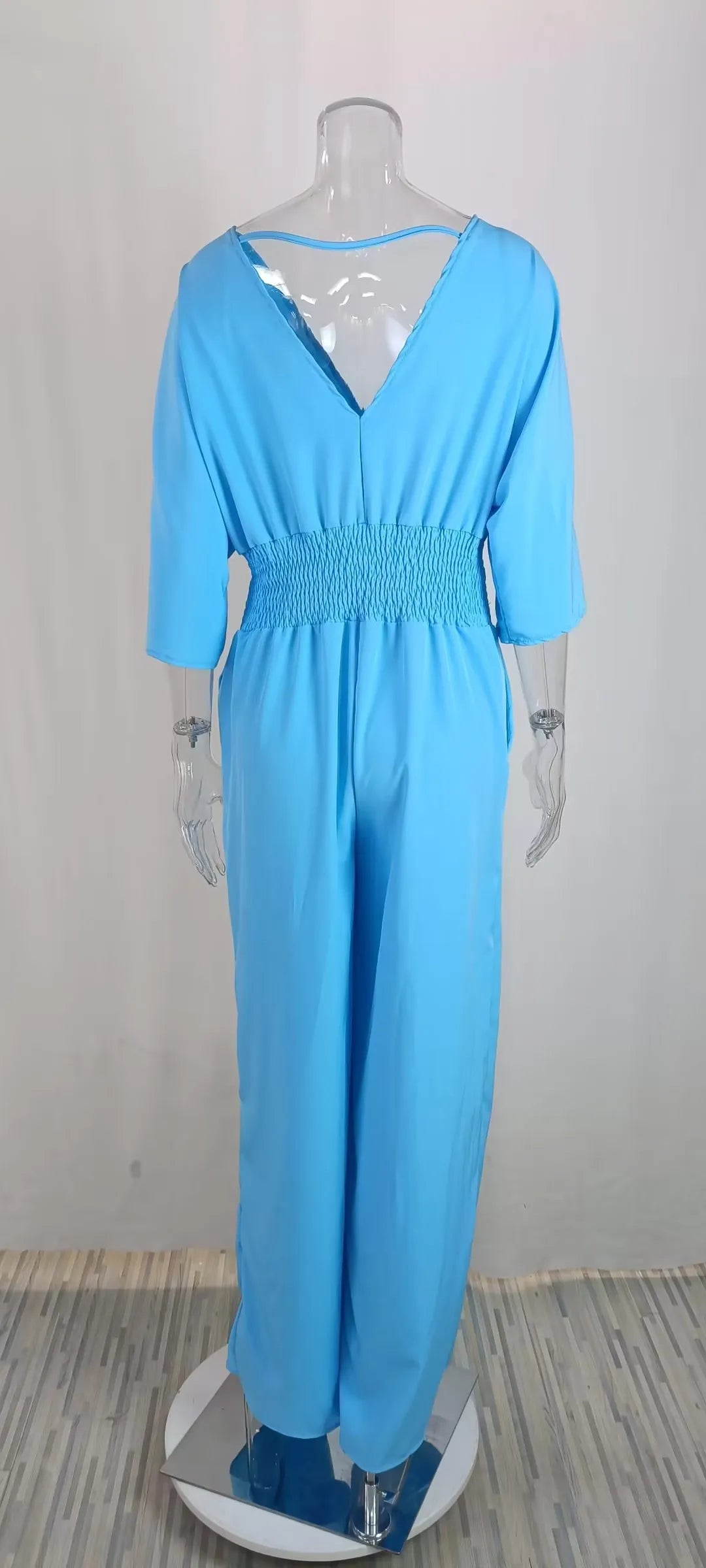 S-3XL Elegant Winter Women's Clothing Fashionable Solid Color Short Sleeved Casual V-neck European and American Style Jumpsuit