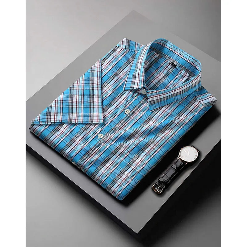 RNSHANGER 5XL 6XL 7XL 8XL 10XL Men's Plus Size Shirts Fashion Casual Classic Style Cotton Comfortable Plaid Short Sleeve Shirt