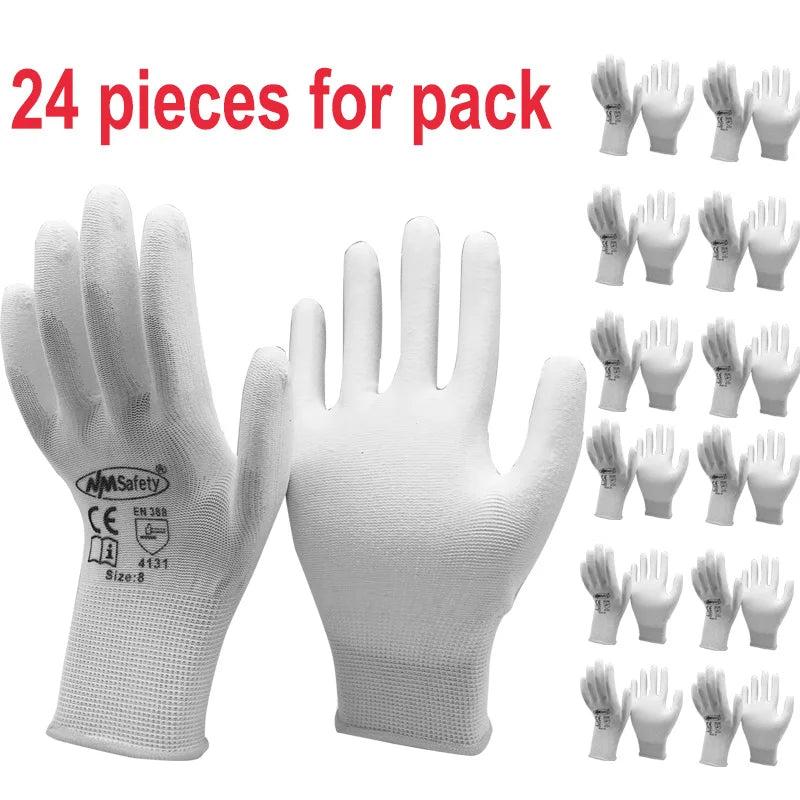 12 Pairs Safety Protective Coated PU Work Gloves Palm Coated Glove Mechanic Working Gloves CE Certificated EN388 4131X