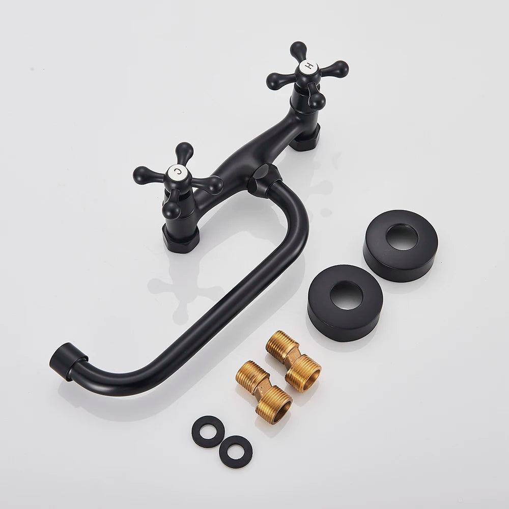 Black Kitchen Faucet Hot And Cold Water MixerFaucets Wall Mounted Tap Vessel Sink Mixer Tap Swivel Spouts Basin Mixer Tap Crane