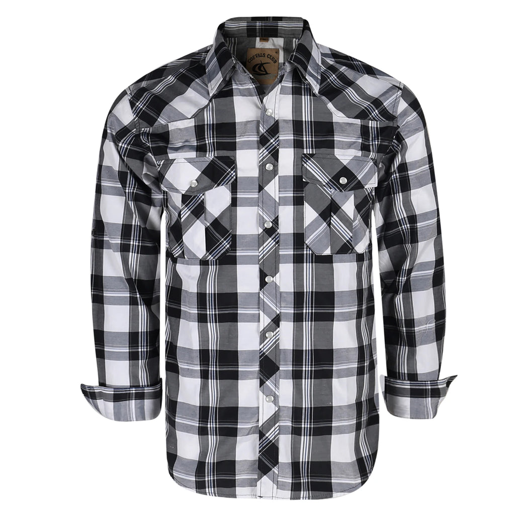 Men's Western Cowboy Long Sleeve Pearl Snap Casual Plaid Work Shirts
