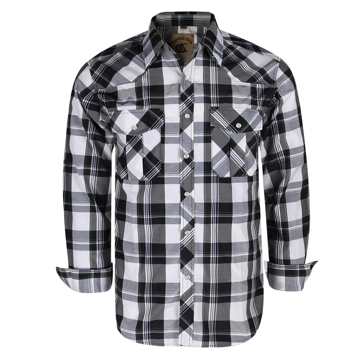 Men's Western Cowboy Long Sleeve Pearl Snap Casual Plaid Work Shirts