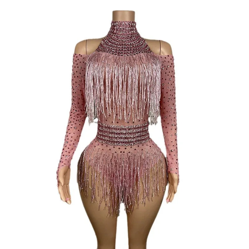 Latin Dance Costume Music Festival Disco Dancing Show Ball Evening Wear Birthday Party Banquet Dinner Rhinestone Mesh Jumpsuit