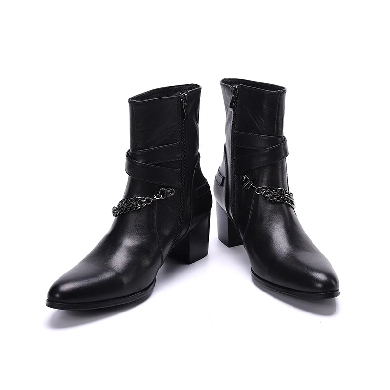NA440 Winter Black Color Genuine Leather Men Ankle Boots Point Toe Party Short Boots Zipper Motorcycle Boots Male Shoes