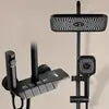 KAWAL Thermostatic Piano Key Rain Shower System Matte Black Wall Mounted Hot Cold Mixer Faucet Set with Handheld Spray
