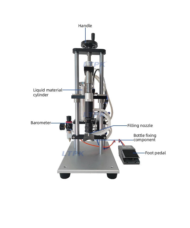 LTPK LT-VPF1 Small Semi-automatic Pneumatic Perfume Vacuum Single Head Negative Pressure Glass Bottle Liquid Filling Machine