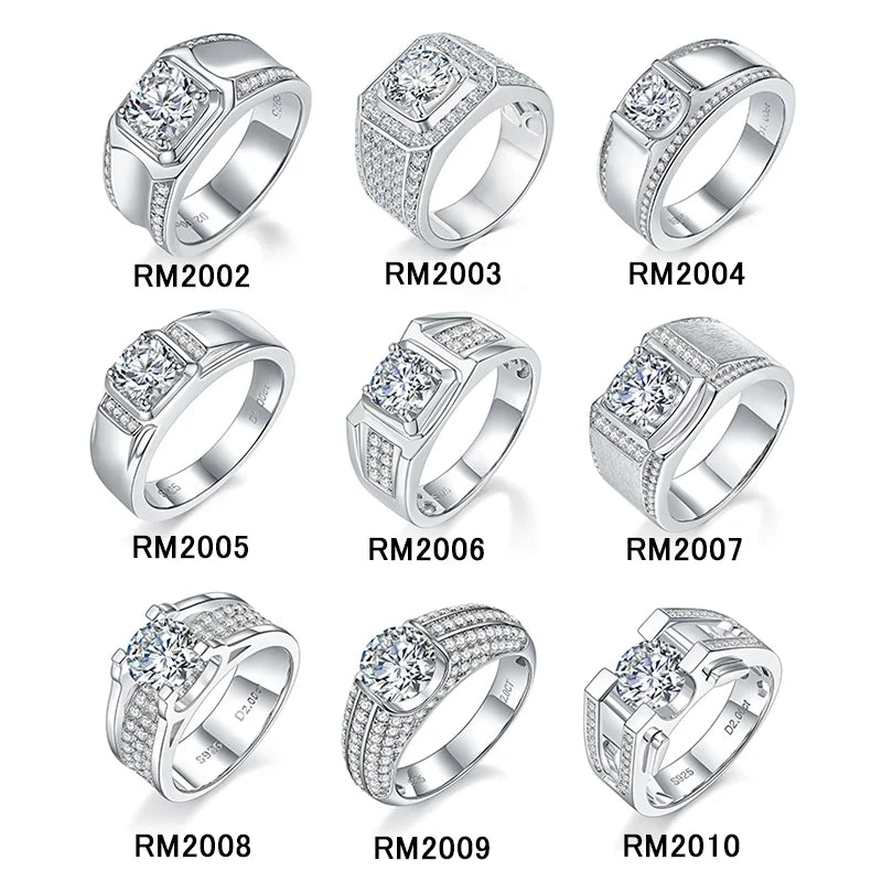 Sterling Silver 925 Ring Moisssnite Diamond Men Ring 1CT D Color Engagement Moissanite Men Rings