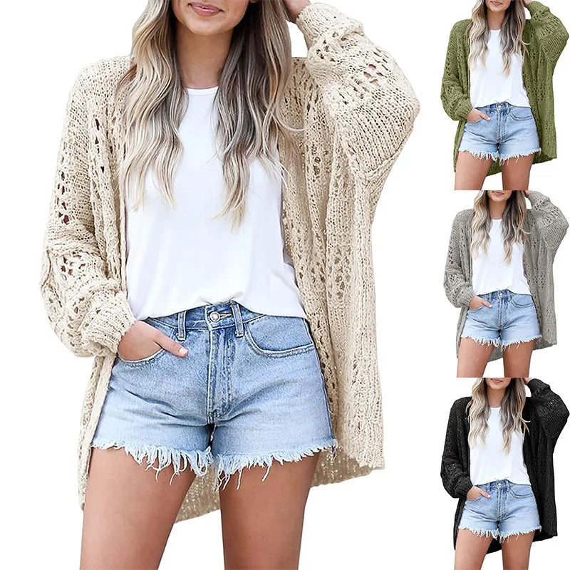 S-3XL  Spring and Autumn Top New Fashion Women's Cardigan Long Sleeved Hollow Out Sweater