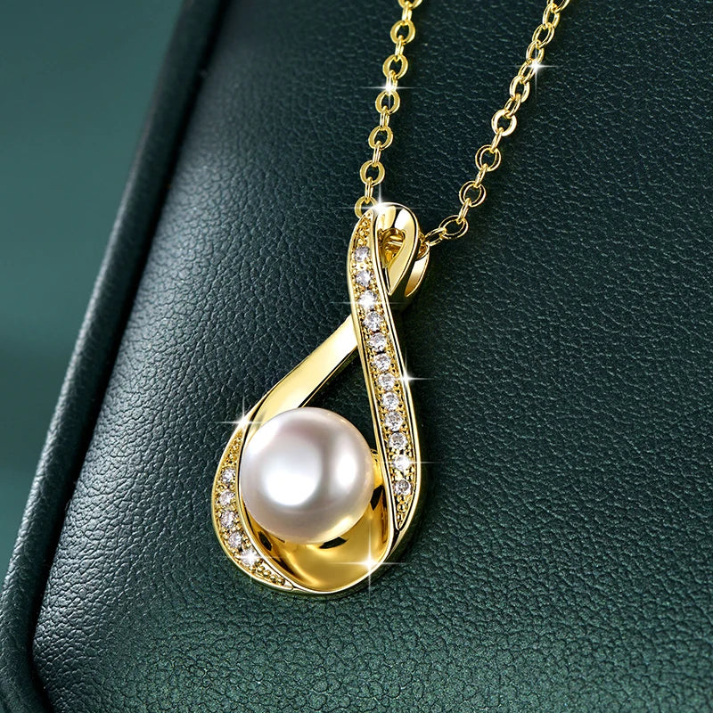 Fashion Jewelry 14K Gold Filled Moissanite 1.2mm&8-9mm Bread-shaped Natural Freshwater Cultured Teardrop Pearl Pendant Necklace